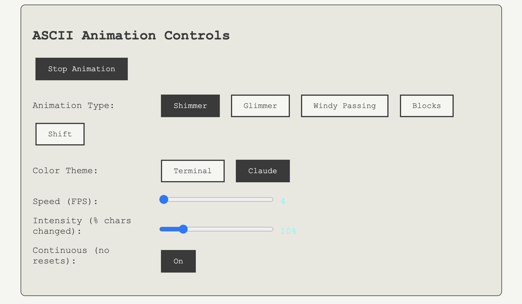 ASCII Animation Controller