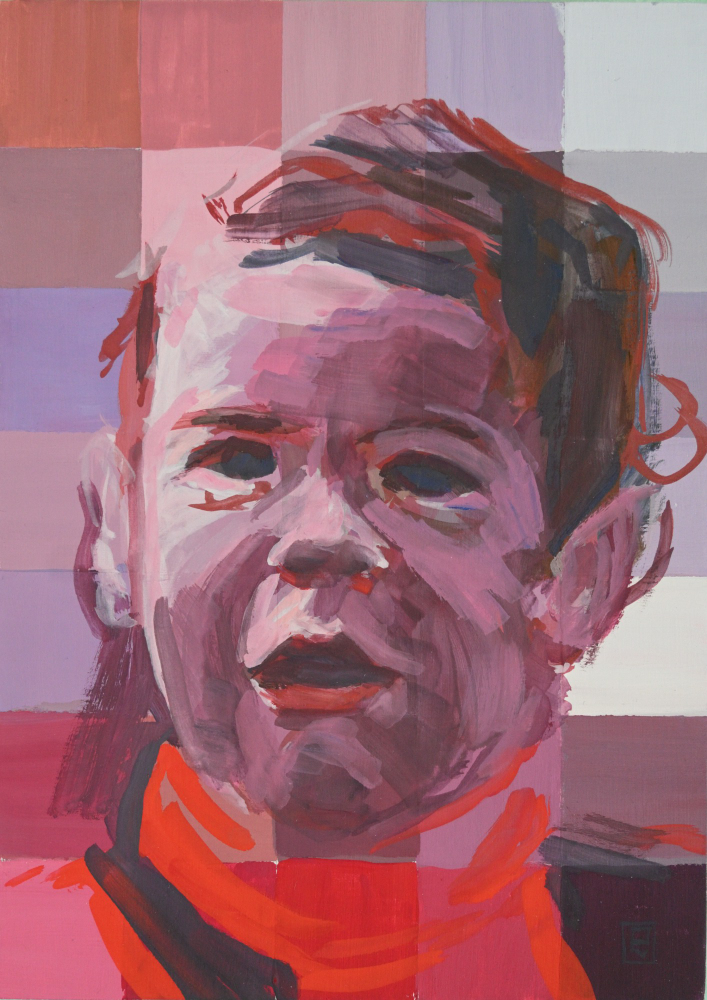 Paul on tractor gouache portrait