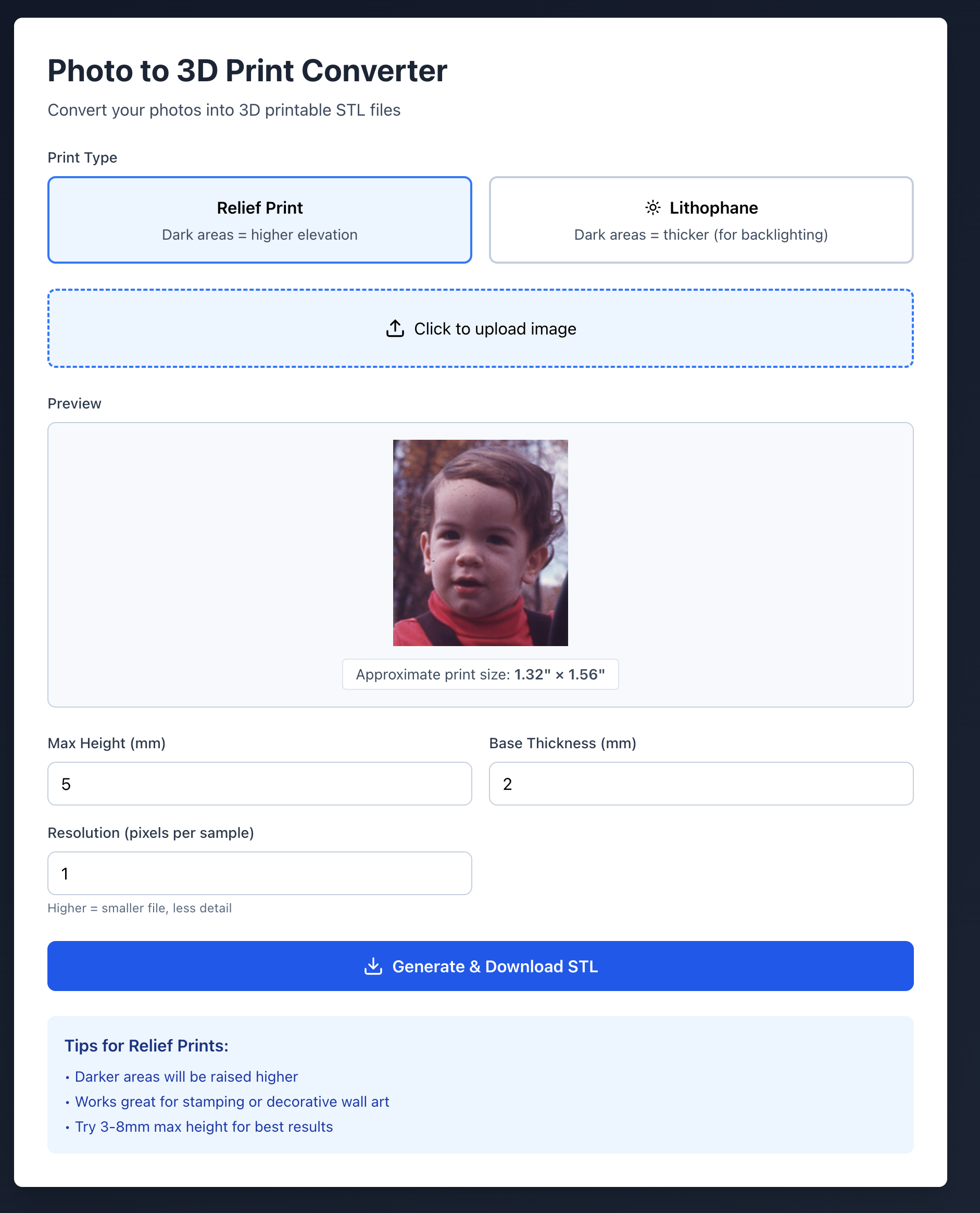 Photo to 3D Print Converter